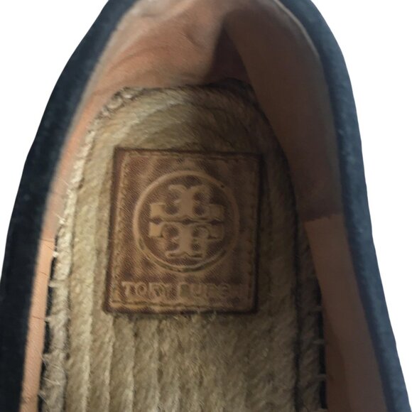 Tory Burch Shoes Womens Size 8.5 Black Espadrille Slip-On Canvas Jute Logo Flat - Picture 10 of 16